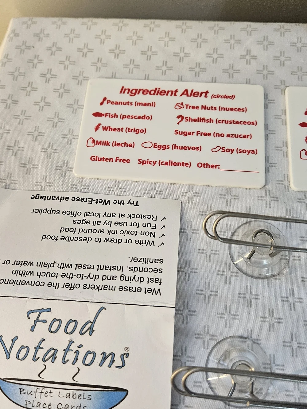 Food Notations Reusable Buffet Label Place Cards w/ Markers 2 Allergy Specific